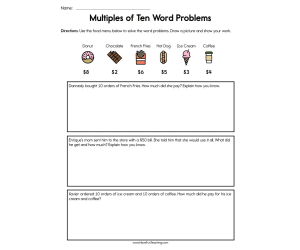 Multiples of Ten Word Problems Worksheet