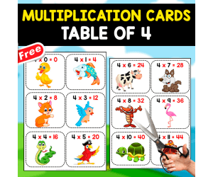 MULTIPLICATION CARDS OF 4 | FREE FLASCARDS