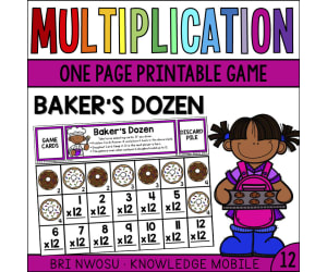 Multiplication Facts - Twelve Printable Game