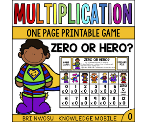 Multiplication Facts - Zero Printable Game