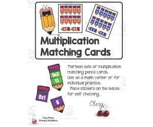 Multiplication Pencil Matching Cards Activity