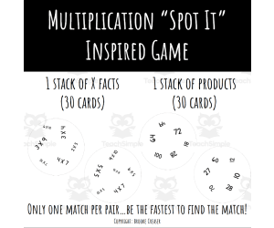 Multiplication "Spot It" Inspired Game