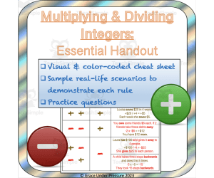 Multiplying and Dividing Integers: Essential Handout/Cheat Sheet