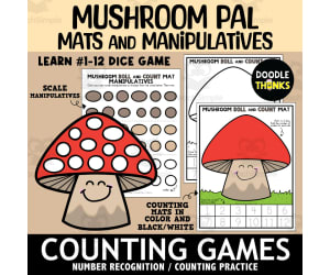 Mushroom Pal Roll and Count Mat Printable Manipulatives Dice Game