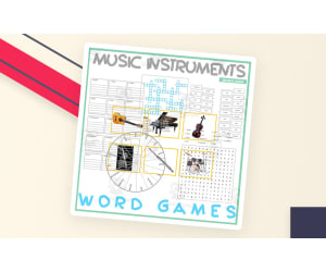 MUSIC INSTRUMENTS: Word Games with Puzzles  Crossword Wordsearch
