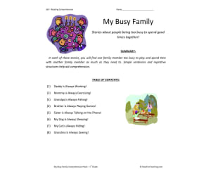 My Busy Family Reading Comprehension Test Collection