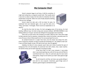 My Computer Died Reading Comprehension Worksheet