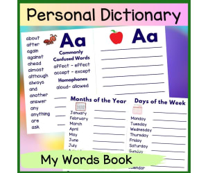 My Words Personal Student Dictionary - with Word Lists