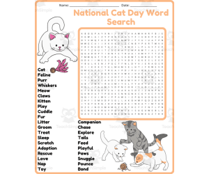 National Cat Day Word Search Puzzle Worksheet Activities