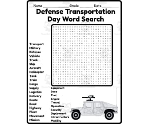 National Defense Transportation Day Word Search 2nd 3rd 4th 5th Grade