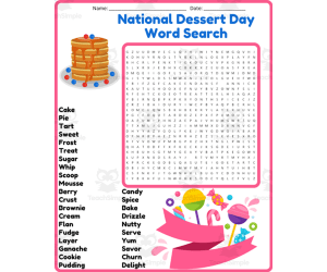 National Dessert Day Word Search Puzzle Worksheet Activities