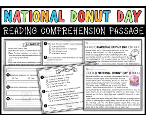 National Donut Day Reading Comprehension Passage & Questions