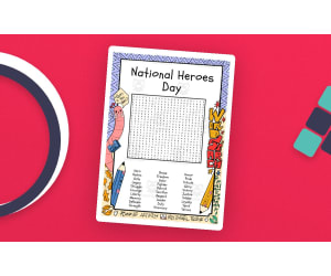 National Heroes Day word search puzzle worksheet activity