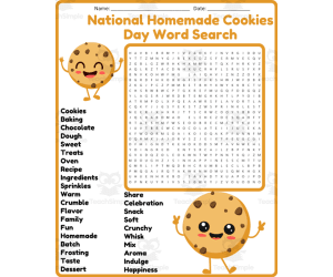 National Homemade Cookies Day Word Search Puzzle Worksheet Activities