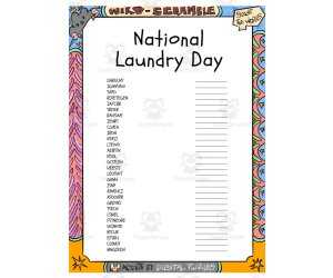 National Laundry Day word Scramble puzzle worksheet