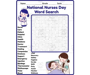 National Nurses Day Word Search 2nd 3rd 4th 5th Grade Worksheet