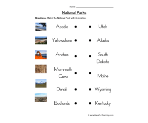 National Parks Matching Worksheet