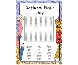National Picnic Day word search puzzle worksheet activity