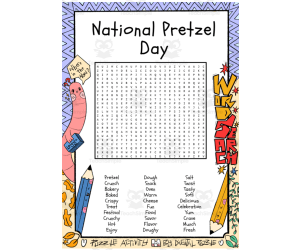 National Pretzel Day word search puzzle worksheet activity