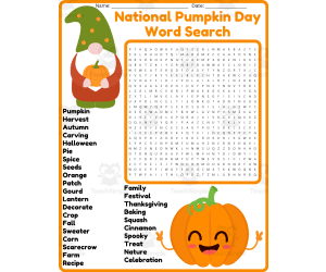 National Pumpkin Day Word Search Puzzle Worksheet Activities