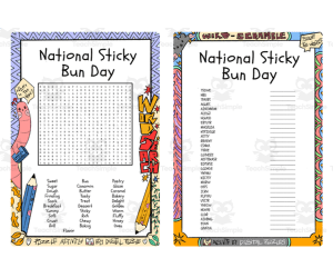 National Sticky Bun Day word search & scramble