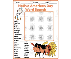 Native American Day Word Search 2nd 3rd 4th 5th Grade activity