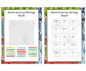 Native American Heritage Month word search, scramble and crossword puz