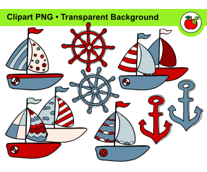 Nautical Clipart – Sailboats, Anchors, Ship Wheel PNG, Summer Clipart