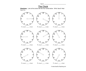 Nearest Hour Clock Worksheet
