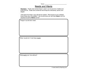 Needs and Wants Worksheet