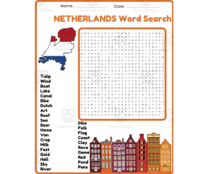 NETHERLANDS Word Search Puzzle Worksheet Activity