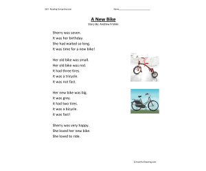 New Bike Reading Comprehension Worksheet