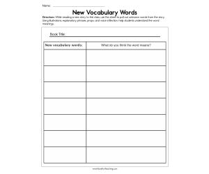 New Vocabulary Words Worksheet