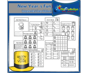 New Year's Fun Kindergarten Math & Literacy Worksheets - EBOOK