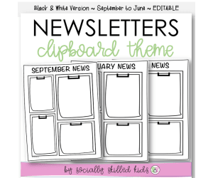 Newsletters Clipboard Themed, September To June,  Black and White Version