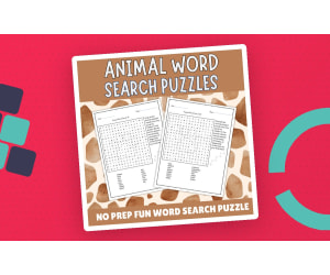 No Prep Animal Word Search Puzzles For Pre-K , 1st , 3nd Grade