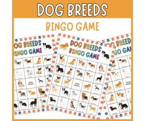 No prep dog breeds bingo game pet animal puppy activities