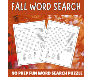 No Prep Fall Word Search, Autumn Vocabulary Worksheets