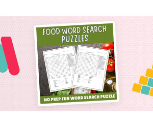 No Prep Foods Word Search Puzzles, Food Themed Vocabulary Activities