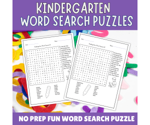 No Prep Kindergarten Word Search, Early Learner Vocabulary Activity