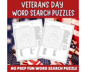 No Prep Veterans Day Word Search worksheet activity for kids