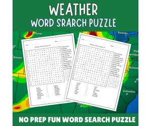 No Prep Weather Word Search, Climate Vocabulary Puzzles For Kids