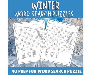No Prep Winter Word Search, Seasonal Puzzle Pack For Early Learner