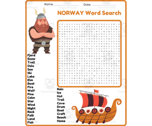 NORWAY Word Search Puzzle Worksheet - Country Study Activity Scandinav