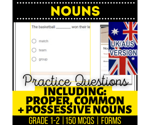 UK/Aus Spelling Nouns Grammar MCQs: 10 Lessons Year 2-3 (Forms)