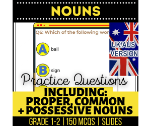 UK/Aus Spelling Nouns Grammar MCQs: 10 Lessons Year 2-3 (Slides)