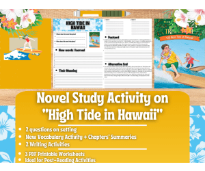 Novel Study Worksheets - High Tide in Hawaii - Magic Tree House