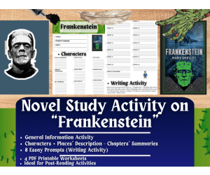 Novel Study Worksheets on "Frankenstein" by Mary Shelley