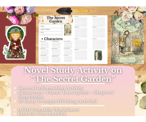 Novel Study Worksheets - The Sercret Garden by Frances Hodgson Burnett