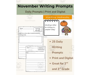 November Daily Writing Prompts | 2nd–3rd Grade | Print + Digital